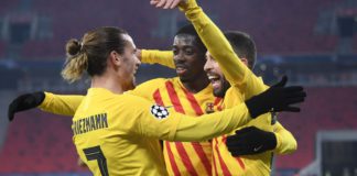 Barcelona celebrate scoring against Ferencvaros Image credit: Getty Images