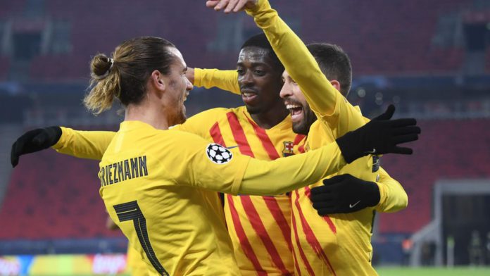 Barcelona celebrate scoring against Ferencvaros Image credit: Getty Images