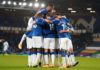 Gylfi Sigurdsson of Everton (hidden) celebrates with teammates Image credit: Getty Images