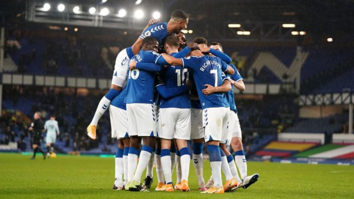 Gylfi Sigurdsson of Everton (hidden) celebrates with teammates Image credit: Getty Images