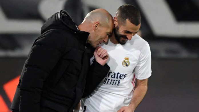 Karim Benzema (R) celebrates with Zinedine Zidane Image credit: Getty Images