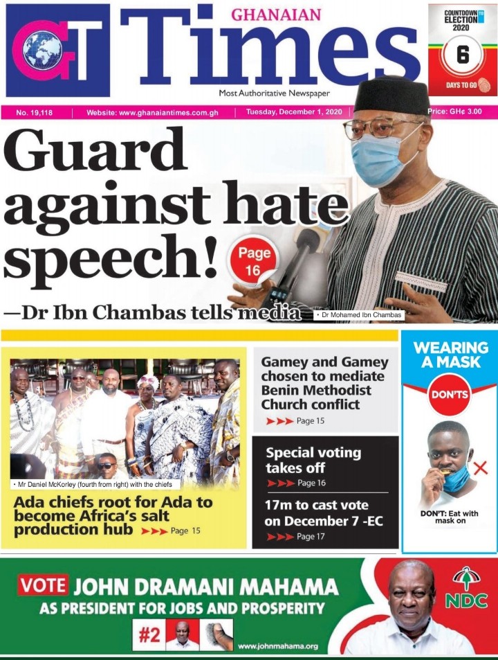 Newspaper Headlines: Thursday, December 1, 2020 1 IMG 20201201 WA0004
