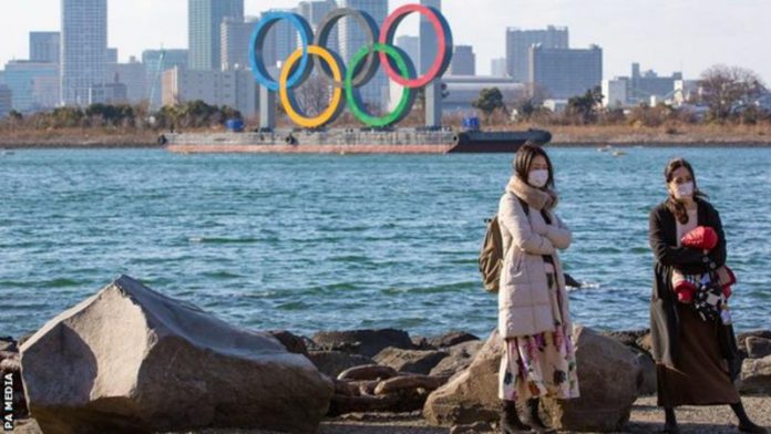 Olympic signs are in place in Tokyo