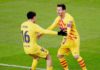 Lionel Messi of FC Barcelona celebrates 1-2 with Pedri of FC Barcelona during the La Liga Santander match between Athletic de Bilbao v FC Barcelona at the Estadio San Mames on January 6, 2021 in Bilbao Spain Image credit: Getty Images