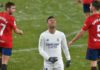 Real Madrid's Brazilian midfielder Casemiro (C) reacts after missing a goal opportunity during the Spanish League football match between Osasuna and Real Madrid at the El Sadar stadium in Pamplona on January 9, 2021. Image credit: Getty Images