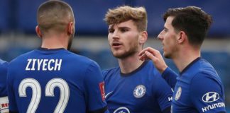 Chelsea's German striker Timo Werner (2R) celebrates with team-mates after scoring their second goal during the English FA Cup third round football match between Chelsea and Morecambe at Stamford Bridge Image credit: Getty Images