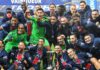 Paris Saint-Germain's players celebrates with the trophy after winning the French Champions Trophy (Trophee des Champions) football match between Paris Saint-Germain (PSG) and Marseille (OM) at the Bollaert-Delelis Stadium Image credit: Getty Images