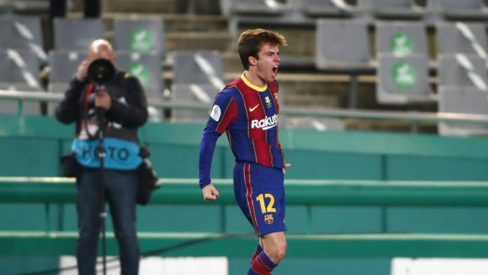 Ricard Puig of Barcelona celebrates after scoring the fifth and wining penalty in the shootout during the Supercopa de Espana Semi Final match between Real Sociedad and FC Barcelona at Estadio Nuevo Arcangel Image credit: Getty Images