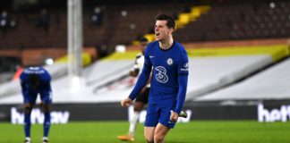 Mason Mount of Chelsea celebrates after scoring their side's first goal during the Premier League match between Fulham and Chelsea at Craven Cottage Image credit: Getty Images