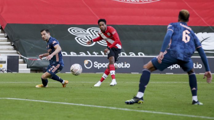 Gabriel of Arsenal deflects Kyle Walker-Peters of Southampton shot past his goalkeeper Bernd Leno to score an own goal to make it 1-0 during Southampton v Arsenal, The Emirates FA Cup Fourth Round, on January 23, 2021 in Southampton, England. Image credit: Getty Images