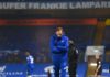 Thomas Tuchel the head coach / manager of Chelsea looks on with a banner for former head coach / manager Frank Lampard above him during the Premier League match between Chelsea and Wolverhampton Wanderers at Stamford Bridge on January 27, 2021 in London, Image credit: Getty Images