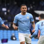 Manchester City's Brazilian striker Gabriel Jesus (C) celebrates scoring the opening goal during the English Premier League football match between Manchester City and Sheffield United at the Etihad Stadium Image credit: Getty Images