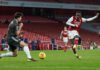 Manchester United's English defender Harry Maguire (L) blocks a shot from Arsenal's French-born Ivorian midfielder Nicolas Pepe during the English Premier League football match between Arsenal and Manchester United at the Emirates Stadium in London on Jan Image credit: Getty Images