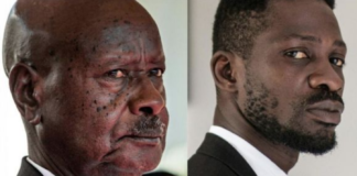 L-R: Yoweri Museveni, 76 & 38-year-old singer Bobi Wine | Adomonline.com