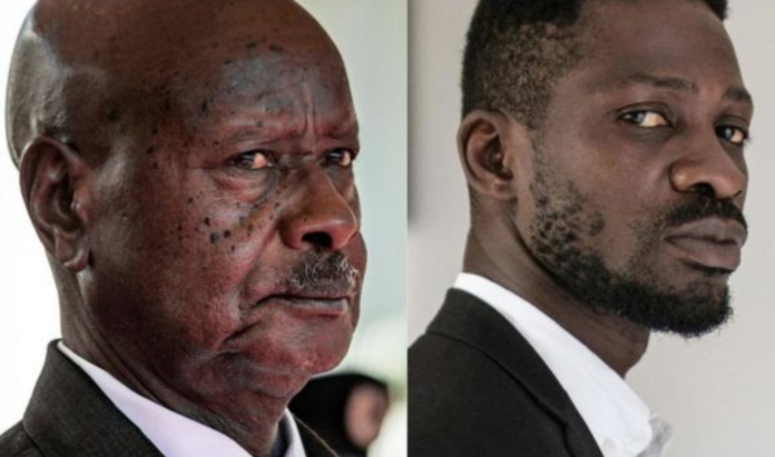 L-R: Yoweri Museveni, 76 & 38-year-old singer Bobi Wine | Adomonline.com