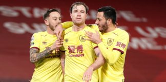 Ashley Barnes celebrates scoring for Burnley against Liverpool