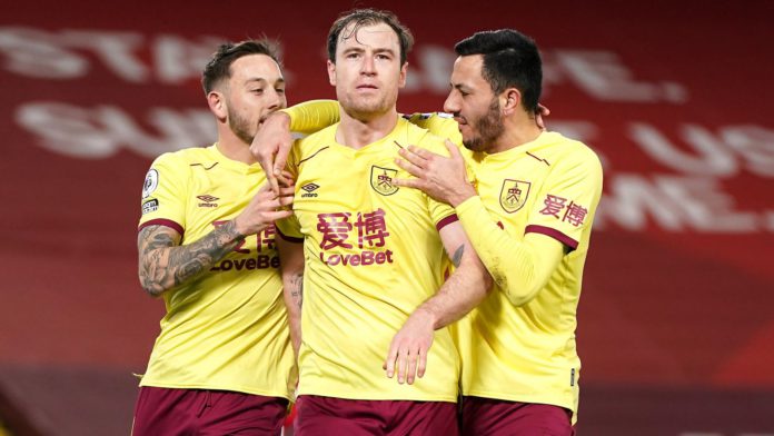 Ashley Barnes celebrates scoring for Burnley against Liverpool