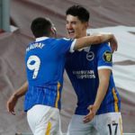 Brighton's Steven Alzate celebrates scoring against Liverpool Image credit: Getty Images