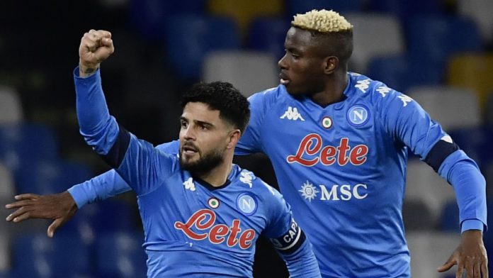 Napoli's Italian forward Lorenzo Insigne (L) celebrates with Napoli's Nigerian forward Victor Osimhen Image credit: Getty Images