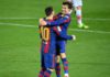 Barcelona's Argentinian forward Lionel Messi celebrates with Barcelona's Spanish midfielder Riqui Puig Image credit: Getty Images