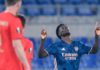 Bukayo Saka of Arsenal FC celebrates after scoring first goal during the UEFA Europa League round of 32 Leg 1 Image credit: Getty Images