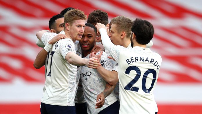 Raheem Sterling of Manchester City celebrates Image credit: Getty Images