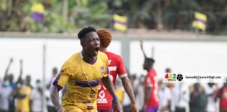 Justice Blay celebrates against Hearts of Oak