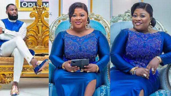 Rev Obofour Antwi and wife Ciara Bofowaa Antwi in royal blue outfits