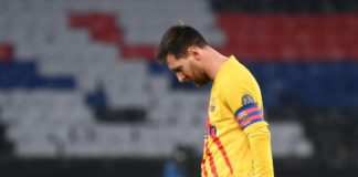 Barcelona's Argentinian forward Lionel Messi reacts during the UEFA Champions League round of 16 second leg football match between Paris Saint-Germain (PSG) and FC Barcelona at the Parc des Princes stadium in Paris, on March 10, 2021 Image credit: Getty Images