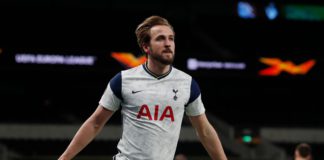 Tottenham Hotspur's English striker Harry Kane celebrates scoring the opening goal during the UEFA Europa League round of 16 first leg football match between Tottenham Hotspur and Dinamo Zagreb at the Tottenham Hotspur Stadium Image credit: Getty Images