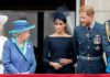 L-R: Queen Elizabeth, Meghan Markle, and Prince Harry. Photo: Getty Images