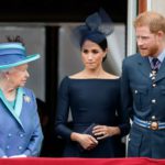 L-R: Queen Elizabeth, Meghan Markle, and Prince Harry. Photo: Getty Images