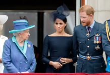 L-R: Queen Elizabeth, Meghan Markle, and Prince Harry. Photo: Getty Images