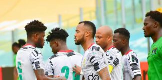 Black Stars players celebrate against Sao Tome