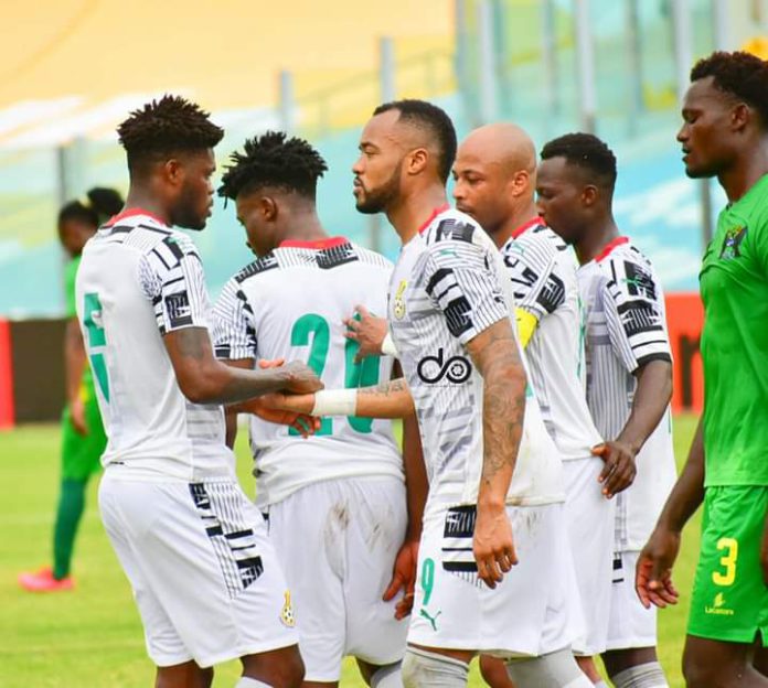 Black Stars players celebrate against Sao Tome