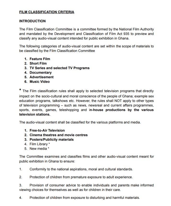 Film classification criteria rolled out by National Film Authority | Adomonline.com