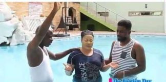 Agradaa baptising in swimming pool