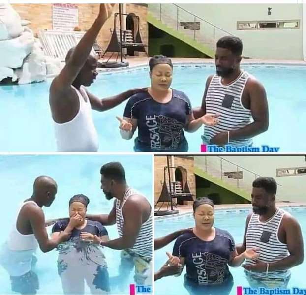 Agradaa baptising in swimming pool