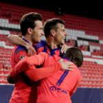 Ben Chilwell of Chelsea Celebrates 0-2 with Cesar Azpilicueta of Chelsea, NGolo Kante of Chelsea during the UEFA Champions League match between FC Porto v Chelsea at the Ramon Sanchez Pizjuan Stadium on April 7, 2021 in Seville Spain Image credit: Getty Images