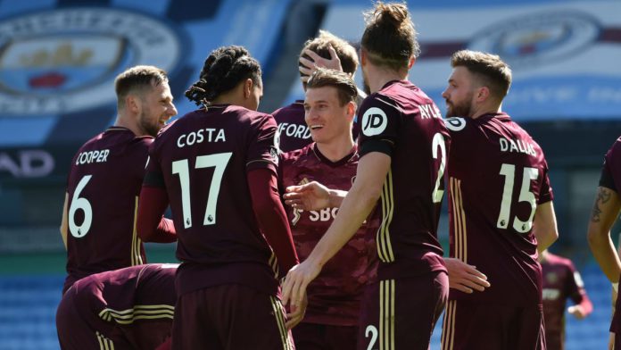 Stuart Dallas of Leeds United celebrates with teammates Image credit: Getty Images