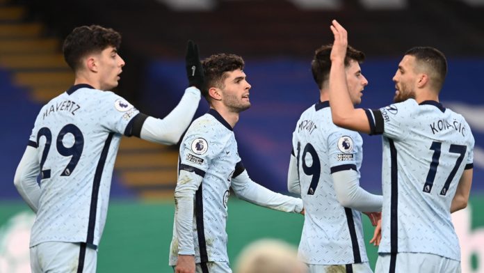 Christian Pulisic of Chelsea celebrates after scoring their team's fourth goal during the Premier League match between Crystal Palace and Chelsea at Selhurst Park on April 10, 2021 in London, England. Image credit: Getty Images