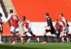 Eddie Nketiah of Arsenal celebrates after scoring his team's first goal during the Premier League match between Arsenal and Fulham at Emirates Stadium Image credit: Getty Images