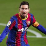 Lionel Messi of FC Barcelona celebrates scoring his side's first goal during the La Liga Santander match between FC Barcelona and Getafe CF Image credit: Getty Images