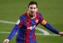 Lionel Messi of FC Barcelona celebrates scoring his side's first goal during the La Liga Santander match between FC Barcelona and Getafe CF Image credit: Getty Images