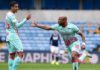 Andre Ayew celebrates with Swansea City teammate