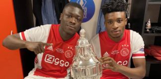 Kudus Mohammed with Ajax teammate Bryan Brobbey