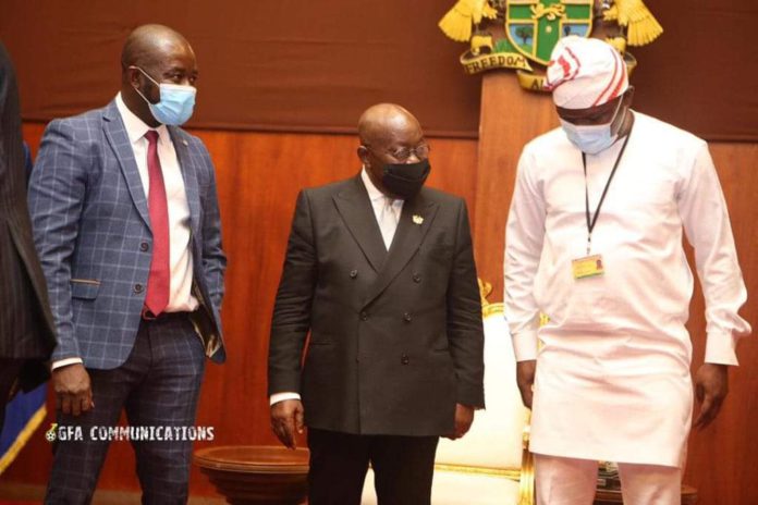 GFA boss, Kurt Okraku, President Akufo Addo and Sports Minister Mustapha Ussif