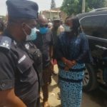 Central Regional Minister, Justina Marigold Assan and the Central Regional Commander, Habiba Akyere Twumasi-Sarpong just arrived at the family house of the deceased (Kasoa killing)