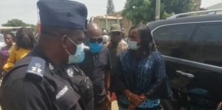 Central Regional Minister, Justina Marigold Assan and the Central Regional Commander, Habiba Akyere Twumasi-Sarpong just arrived at the family house of the deceased (Kasoa killing)