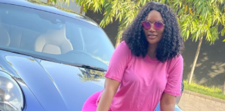 Sandra Ankobiah shows off blue Porsche 911 Carrera